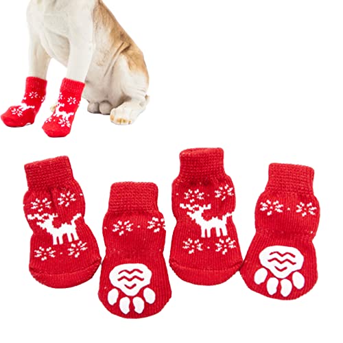 RDWESZOD Weihnachtliche Stricksocken für Hunde, rutschfest, Rot, 4 Stück (S) von RDWESZOD