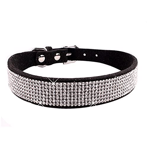 Hundehalsband, Kristall, Glitzer, Strass, Haustierhalsband, Zinklegierung, Schnallenhalsband für kleine, mittelgroße Hunde, Katzen, Chihuahua, Mops, Hundehalsband (schwarz) von REACHYEA