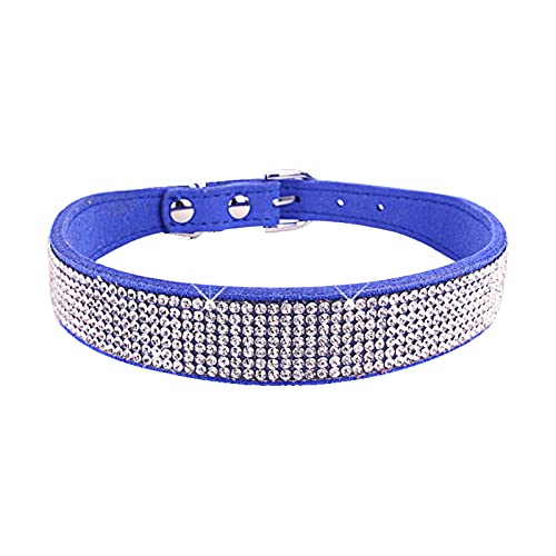 Hundehalsband Kristall Glitzer Strass Haustier Halsbänder Zinklegierung Schnalle Halsband für kleine mittelgroße Hunde Katzen Chihuahua Mops Hundehalsband (Tiefblau) von REACHYEA