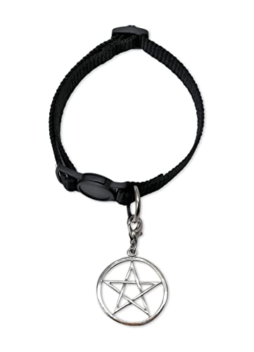 Schwarzes Katzenhalsband mit Wicca-Pentagramm-Finish auf Sicherheitshalsband verstellbar Halsumfang 20,3 bis 30,5 cm von REAL METAL