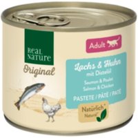 REAL NATURE Original Nassfutter Katze, Adult, Lachs & Huhn mit Distelöl 6x200 g von REAL NATURE