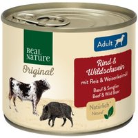 REAL NATURE Original Nassfutter für Hunde Adult Rind & Wildschwein 6x200 g von REAL NATURE