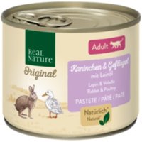 REAL NATURE Original Nassfutter Katze, Adult, Kaninchen & Geflügel mit Leinöl 6x200 g von REAL NATURE