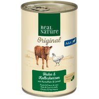 REAL NATURE Original Nassfutter für Hunde Adult Kalbsherzen & Huhn 6x400 g von REAL NATURE