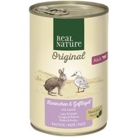 REAL NATURE Original Nassfutter Katze, Adult, Kaninchen & Geflügel mit Leinöl 6x400 g von REAL NATURE