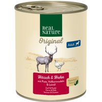 REAL NATURE Original Nassfutter für Hunde Adult Hirsch & Huhn 12x800 g von REAL NATURE