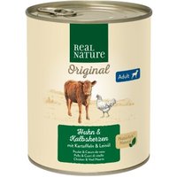 REAL NATURE Original Nassfutter für Hunde Adult Kalbsherzen & Huhn 12x800 g von REAL NATURE