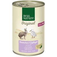 REAL NATURE Original Nassfutter Katze, Adult, Kaninchen & Geflügel mit Leinöl 12x400 g von REAL NATURE