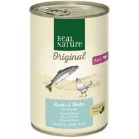 REAL NATURE Original Nassfutter Katze, Adult, Lachs & Huhn mit Distelöl 12x400 g von REAL NATURE