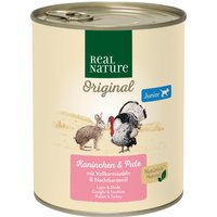 REAL NATURE Original Nassfutter für Hunde Junior Kaninchen & Pute 12x800 g von REAL NATURE