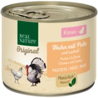 REAL NATURE Original Nassfutter Katze, Kitten, Huhn mit Pute und Lachsöl 6x200 g von REAL NATURE