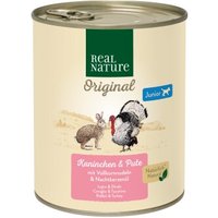 REAL NATURE Original Nassfutter für Hunde Junior Kaninchen & Pute 24x800 g von REAL NATURE