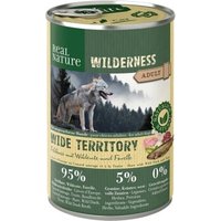 REAL NATURE WILDERNESS Nassfutter für Hunde Adult Wide Territory Feldhase mit Wildente und Forelle 6x400 g von REAL NATURE