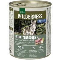 REAL NATURE WILDERNESS Nassfutter für Hunde Adult Wide Territory Feldhase mit Wildente und Forelle 6x800 g von REAL NATURE