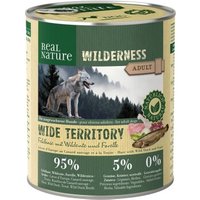 REAL NATURE WILDERNESS Nassfutter für Hunde Adult Wide Territory Feldhase mit Wildente und Forelle 24x800 g von REAL NATURE