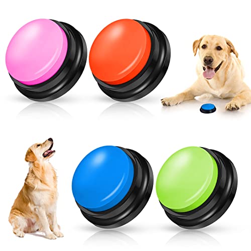 REAQUE Buzzer with Recording Function, Pack of 4 Buzzers with Sound, Sound Button for Dogs, Buzzer with Recording Function for Interacting with Dogs (4 Stück) von REAQUE