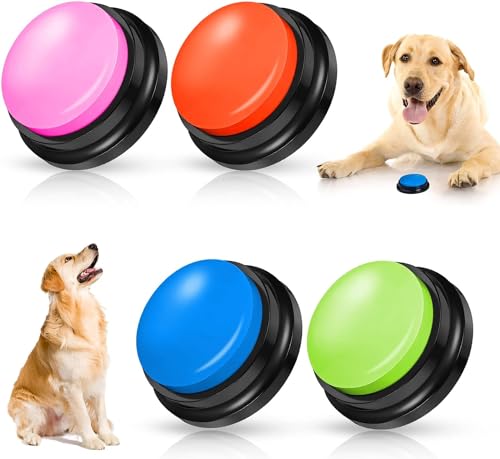 REAQUE Buzzer Mit Aufnahmefunktion, 4 Stück Buzzer mit Sound, Sound Button für Hunde, Buzzer mit Aufnahmefunktion für die Interaktion mit Hunden von REAQUE