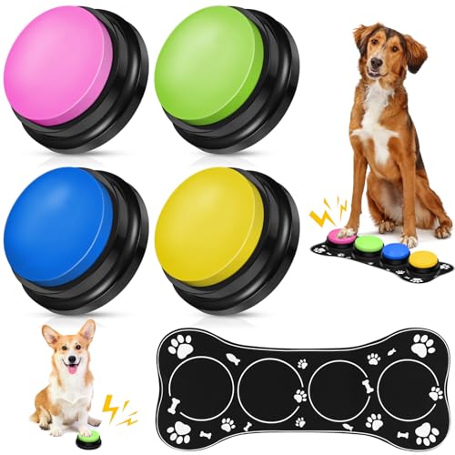 REAQUE Buzzer with Recording Function, Pack of 4 Buzzers with Sound, Sound Button for Dogs, Buzzer with Recording Function for Interacting with Dogs (4 Stück Buzzer mit Kissen) von REAQUE