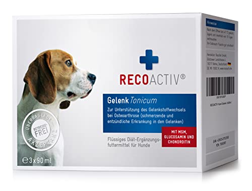 RECOACTIV Gelenk Tonicum für Hunde - flüssige Gelenktablette zur Unterstützung bei Osteoarthritis (schmerzhafte, entzündliche Prozesse), mit Grünlippmuschel, GAG, MSM & Teufelskralle, 3 x 90 ml von RECOACTIV