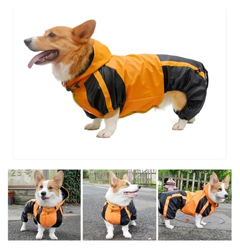 2025 Corgi Hund Kleidung Overall wasserdichte Kleidung Pembroke Welsh Corgi Hund Regenmantel Mit Kapuze Regen Jacke Haustier Outfit(Orange,L-XL) von RECORD BREAD