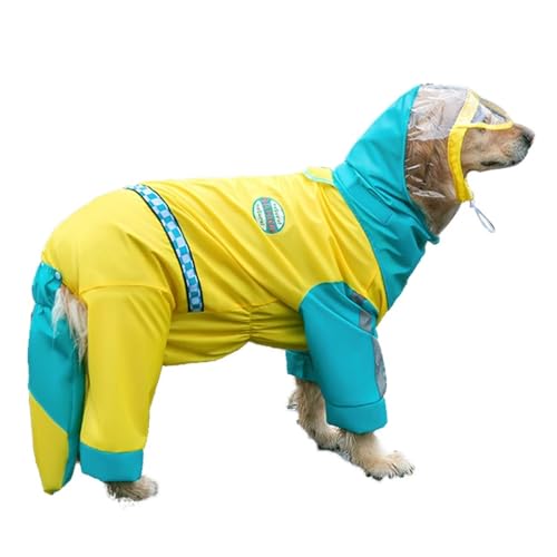 All-Inclusive-Regenmantel for große Hunde, Bauchschutz, Regenanzug, vierbeinige Schwanzabdeckung, wasserdichter Mantel for Golden Retriever, Samojeden und Husky(Blue Yellow,3XL) von RECORD BREAD