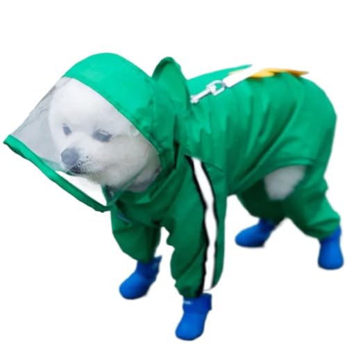 Cute Bear Shape Dog Raincoat Puppy Rain Jacket Full Body Coverage with Hat Reflective Double Layered Waterproof Dog Hooded Cloak(Color:Green Dinosaur,Size:XS) von RECORD BREAD