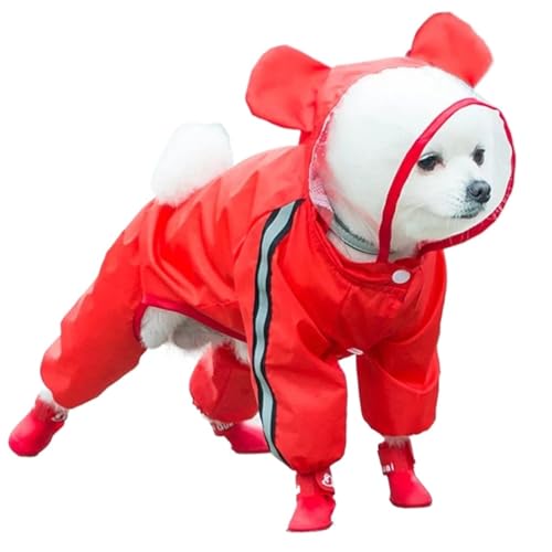 Cute Bear Shape Dog Raincoat Puppy Rain Jacket Full Body Coverage with Hat Reflective Double Layered Waterproof Dog Hooded Cloak(Color:Red Bear,Size:S) von RECORD BREAD
