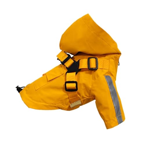 Hunderegenmantel, reflektierende, wasserdichte Hundekleidung for kleine und mittelgroße Hunde und Katzen, Regenmantel mit Kapuze und Geschirr, Outdoor-Regencape(B,M) von RECORD BREAD