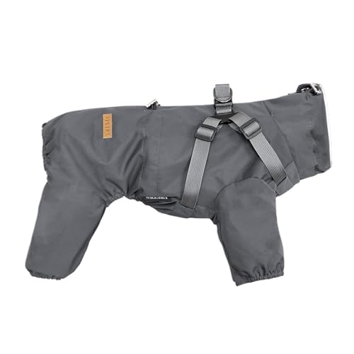 Hunderegenmantel mit Geschirr, wasserdichte Haustier-Regenjacke for kleine Hunde, Verstellbarer reflektierender Hunde-Regenoverall mit 4 Beinen(Grey,2XL) von RECORD BREAD