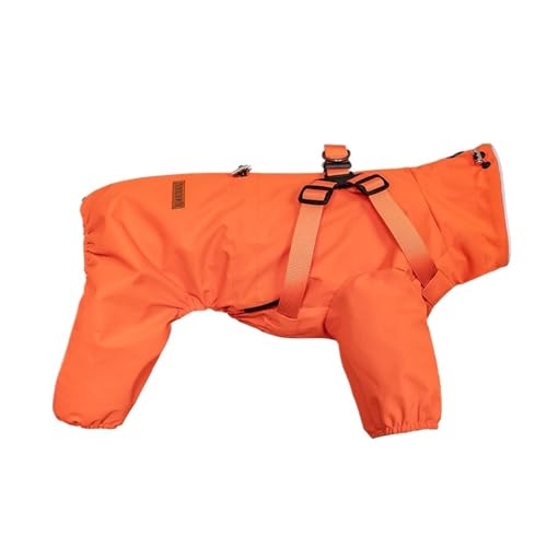 Hunderegenmantel mit Geschirr, wasserdichte Haustier-Regenjacke for kleine Hunde, Verstellbarer reflektierender Hunde-Regenoverall mit 4 Beinen(Orange,2XL) von RECORD BREAD