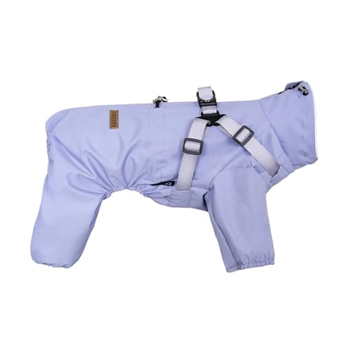 Hunderegenmantel mit Geschirr, wasserdichte Haustier-Regenjacke for kleine Hunde, Verstellbarer reflektierender Hunde-Regenoverall mit 4 Beinen(Purple,2XL) von RECORD BREAD