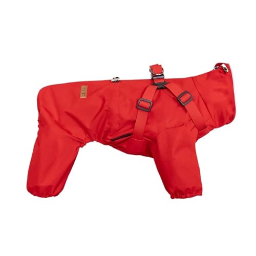 Hunderegenmantel mit Geschirr, wasserdichte Haustier-Regenjacke for kleine Hunde, Verstellbarer reflektierender Hunde-Regenoverall mit 4 Beinen(Red,2XL) von RECORD BREAD