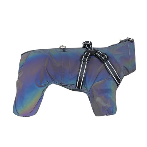 Hunderegenmantel mit Geschirr, wasserdichte Haustier-Regenjacke for kleine Hunde, Verstellbarer reflektierender Hunde-Regenoverall mit 4 Beinen(Reflective,2XL) von RECORD BREAD