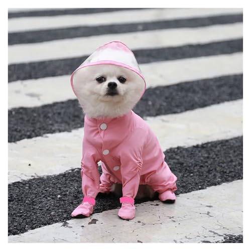 Hunderegenmantel mit Kapuze Ganzkörper-Hunderegenmantel mit befestigten Gummistiefeln for kleine Hunde Haustier-Regenponcho Welpenregenjacke(Pink,M) von RECORD BREAD