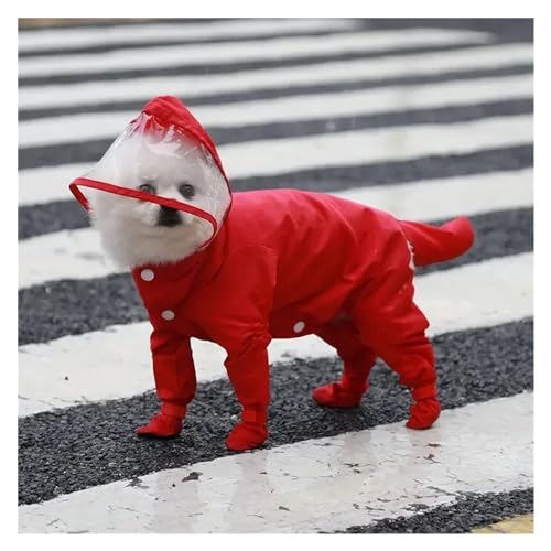 Pet Bodysuit Raincoat Waterproof Pet Coat for Small Dogs Teddy Bulldog Outdoor Walking Footcover Jumpsuits Enclosing Pet Clothes(Color:Red,Size:Back 37cm) von RECORD BREAD