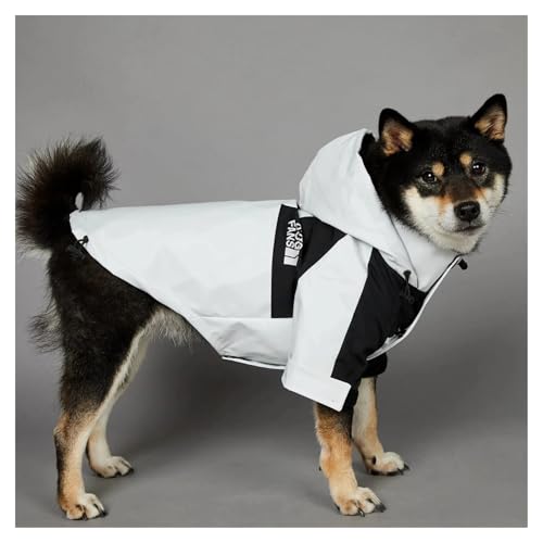 Regenmantel for Hunde, reflektierender Regenmantel for kleine, mittelgroße und große Hunde, undurchlässiger Regenmantel mit Kapuze for den Hund(White,4XL(16-31kg)) von RECORD BREAD