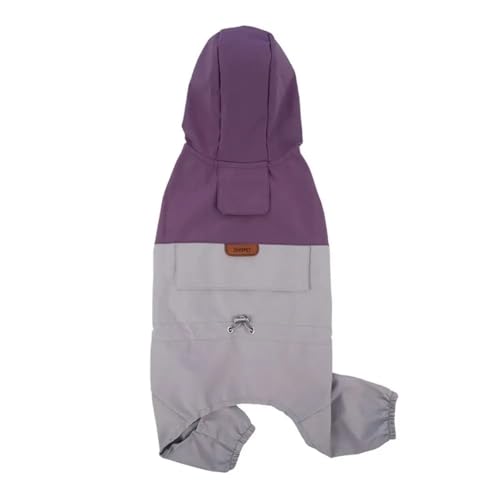 Wasserdichter Hunde-Lademantel, Winddicht, atmungsaktiv, wasserdichter Regenmantel for Hunde mit Traktionsanschluss, reflektierender Kapuzenmantel aus Polyester for Hunde(Purple-Grey,XL) von RECORD BREAD