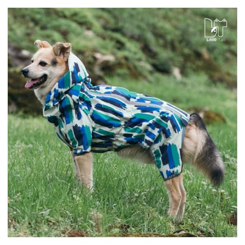 Wasserdichter Hunde-Regenmantel, ganzkörperbedeckter Haustier-Regenmantel mit zuschneidbarem Bauch, voll Bedruckte Outdoor-Regenjacke for mittelgroße und große Hunde(Green Blue,6L) von RECORD BREAD