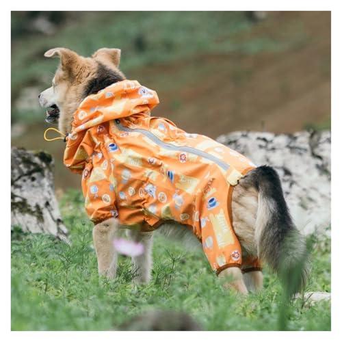 Wasserdichter Hunde-Regenmantel, ganzkörperbedeckter Haustier-Regenmantel mit zuschneidbarem Bauch, voll Bedruckte Outdoor-Regenjacke for mittelgroße und große Hunde(Orange,L) von RECORD BREAD