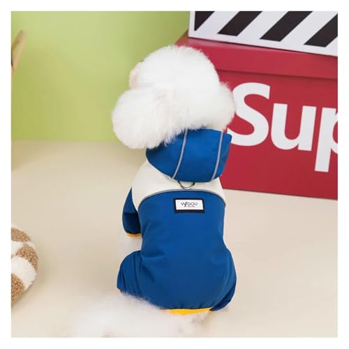 Wasserdichter Hundeoverall mit Kappen, Hunderegenmantel mit Vier Beinen, for kleine Hunde, Welpenkleidung, reflektierender Chihuahua-Regenmantel, Haustierkostüm(Blue,M) von RECORD BREAD