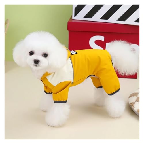 Wasserdichter Hundeoverall mit Kappen, Hunderegenmantel mit Vier Beinen, for kleine Hunde, Welpenkleidung, reflektierender Chihuahua-Regenmantel, Haustierkostüm(Yellow,2XL) von RECORD BREAD