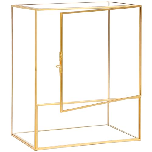 REDHUGO Glas-Pflanzgefäß, Terrarien mit Tür, Glas-Terrarium, Glas-Gewächshaus, geometrische Pflanzen, Terrarien, Übertopf für Moos, Sukkulenten, Tischaufsatz, rechteckig, Gold (nur Terrarium) von REDHUGO