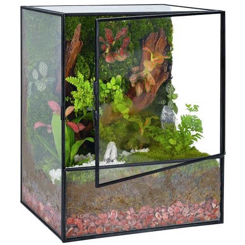 REDHUGO Glas-Pflanzgefäß, Terrarien mit Tür, Glas-Terrarium, Glasgewächshaus, geometrische Pflanzen, Terrarien, Übertopf für Moos, Sukkulenten, Tischaufsatz, rechteckig, schwarz (nur Terrarium) von REDHUGO