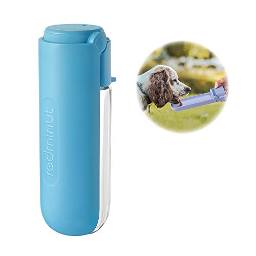 REDMINUT Hunde-Wasserflasche, auslaufsicher, faltbar, für Hunde, lebensmittelechtes Material, drehbarer Trog, leicht, tragbar, für Spaziergänge, Wandern und Reisen, 400 ml, Blau von REDMINUT