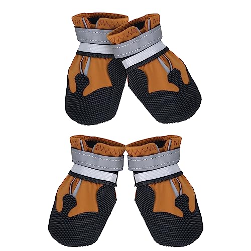 REESTBOO Pfotenschutz Hund, 4 Stück Rutschfes Hundeschuhe Pfotenschutz Hundestiefel mit Reflektierendem Riemen und Klettverschluss, Outdoor Hundeschuhe Schneeschuhe für Große Hunde, Braun (XL) von REESTBOO