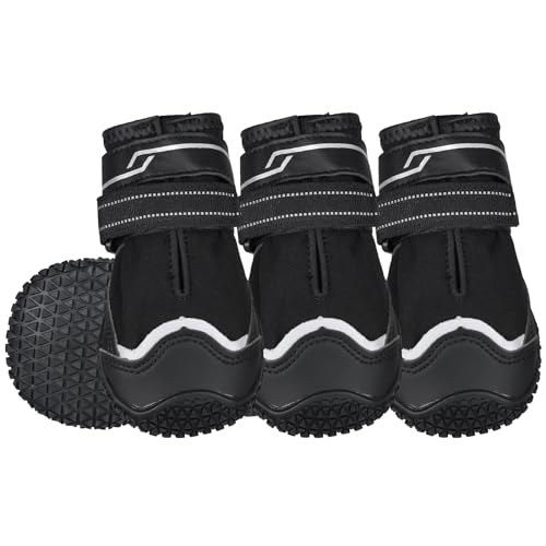 REESTBOO Hundeschuhe, 4 Stück rutschfest Pfotenschutz Hund Hundestiefel mit Reflektierendem Riemen und Klettverschluss, Outdoor Hundeschuhe Schneeschuhe, Schwarz (5#) von REESTBOO