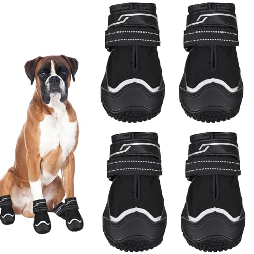 REESTBOO Hundeschuhe Pfotenschutz, 4 Stück Anti-rutsch Hundeschuhe Hundestiefel Pfotenschutz mit Reflektierendem Riemen und Klettverschluss, Pfotenschutz Schuhe für Große Hunde Winter, Schwarz (8#) von REESTBOO