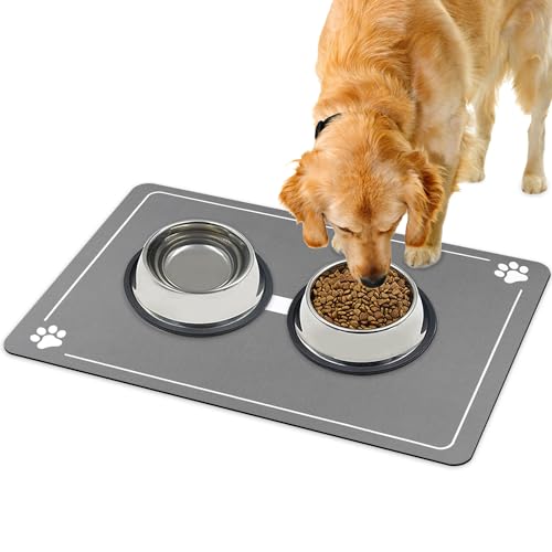 REESTBOO Napfunterlage Hunde, Super Saugfähige Futtermatte Hunde Hundenapf Matte, rutschfeste Fressnapf Unterlage für Hunde Katzen Haustierfutter, 40 x 60cm (Lichtgrau A) von REESTBOO