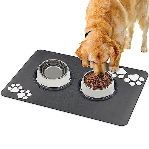 REESTBOO Napfunterlage Hunde, Super Saugfähige Futtermatte Hunde Hundenapf Matte, rutschfeste Fressnapf Unterlage für Hunde Katzen Haustierfutter, 40 x 60cm (Dunkelgrau) von REESTBOO