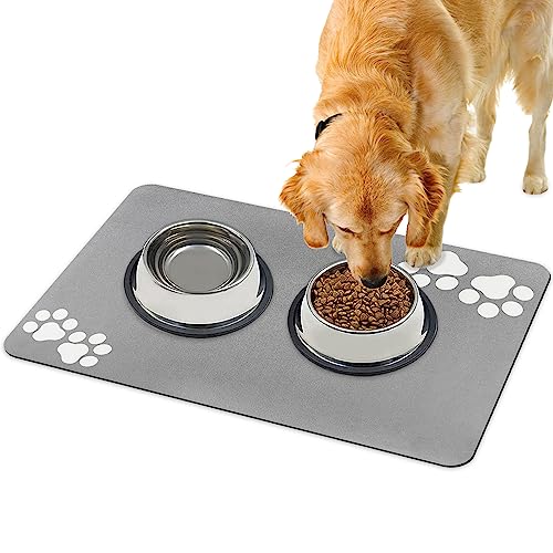 REESTBOO Napfunterlage Hunde, Super Saugfähige Futtermatte Hunde Hundenapf Matte, rutschfeste Fressnapf Unterlage für Hunde Katzen Haustierfutter, 40 x 60cm (Lichtgrau) von REESTBOO